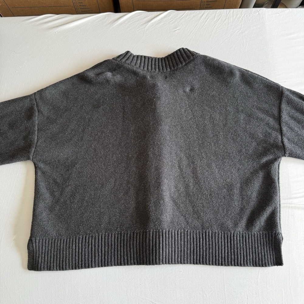 Quince Women 100% Organic Cotton Fisherman Boxy Cropped Cardigan Size M Gray - Picture 6 of 12